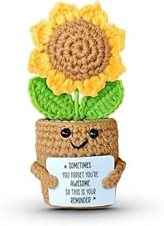 SOL VIBES Mothers Day Sunflower Crochet Gift for Women – Friendship Positive Plant Decor, Uplifting Thinking of You Encouragement Gift for Friend, Coworker, Sister, Mom, Teacher, Daughter