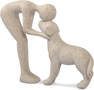 Dog Sculpture Home Decor Cute Man and Dog Statue Decoration for Office、Living Room、Bedroom、Home, Memory Gifts for Pet Lovers (Sandstone)