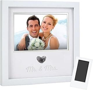 Pearhead Heart Thumbprint Photo Frame and Ink Kit, Wedding Keepsake Registry or Reception Idea, Clean-Touch Pad Included, Bridal Shower Gift, Wall Mount or Tabletop Display, 4x6 Photo, White