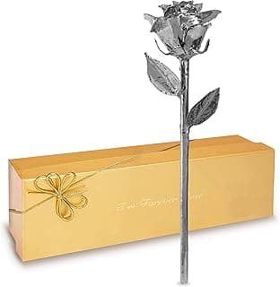 Forever Rose Real Rose Dipped in Platinum, Handcrafted Preserved Rose in Luxury Gold Gift Box, Romantic Gift for Her, Elegant Keepsake for Anniversary, Valentine's Day or Birthday.