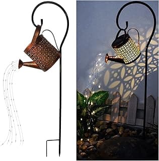 Solar Lanterns Outdoor Waterproof,Metal Watering Can Garden Decor Ornaments,Hanging Yard Art Lights,Outside Patio Decorations,Gardening Birthday Gifts for Mom Grandma Women,with Hook, Large