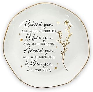 OASSIE Graduation Gifts for Women - 4"x4" Round-Shaped Ceramic Jewelry Dish Tray - Thank You Inspirational College High School Graduation Gifts for Her Friend Sister, Decorative Trinket Dish
