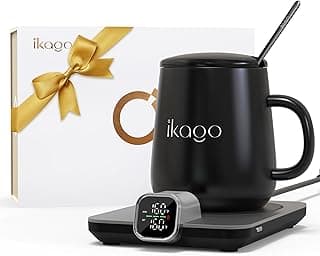 Coffee Mug Warmer & iKago Mug Set, Accurate Temperature Control Smart Heated Mug for Desk, Electric Coffee Warmer with Auto Shut Off & Real-Time Temp Display, Gifts for Men Women, 15oz Ceramic Mug
