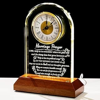 Glass Clock Wedding Gifts for Couples 2026 with Wooden Light Base, Happy Anniversary Marriage Prayer Gift with Inspiring Quotes, Unique Newlywed Mr and Mrs Gifts, Engagement Presents for Home