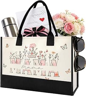 Mothers Day Gifts for Mom from Son Daughter- Large Canvas Tote Bag for Women New Mom Gifts, Floral Print Beach Bag Mama Gift for Mother's Day Birthday