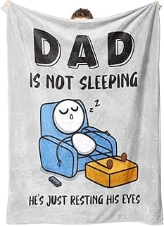 Funny Birthday Gifts for Dad Husband, Dad is Not Sleeping Blanket, Dads Gifts from Daughter Son, Super Soft Throws Blanket for Couch and Napping, 60" x 50" (Gray)