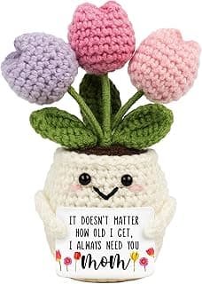 Gifts for Mom from Daughter Son - Cute Birthday, Mothers Day, Valentines Day Gifts for Moms - 5.51'' x 4.13'' Knitted Positive Tulip Flowers Mom Crochet Doll