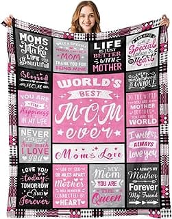 Moms Mothers Day Birthday Gifts from Daughter Son - Blanket Gifts for Mom - World's Best Mom Ever Gifts - Christmas Valentines Day Birthday Present for Moms - Mother Life Blanket 50"x60"