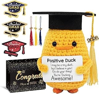 Graduation Gifts Class of 2026 – DIY Positive Duck Plush with 3 Color Tassels Graduation Cap & Greeting Cards, Funny Emotional Support Gift for Her Him High School College Grad