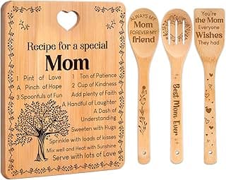 Gifts for Mom - "Recipe for a Special Mom" Mom Birthday Gifts Cutting Board Set, Bamboo-Made Engraved Utensil Set, Birthday Gifts for Mom from Daughter/Son