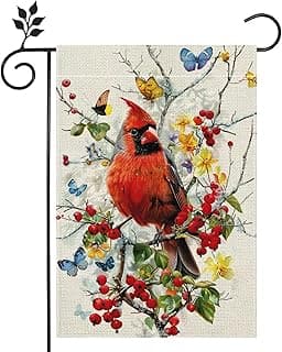 Spring Cardinal Bird Garden Flag for Outside Butterfly Flowers Welcome Yard Outdoor Flag 12x18 Inch Double Sided Burlap